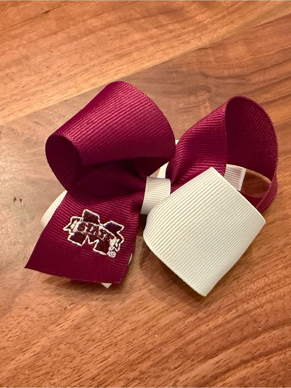 Wee Ones Maroon and White Double Ribbon Hair Bow
